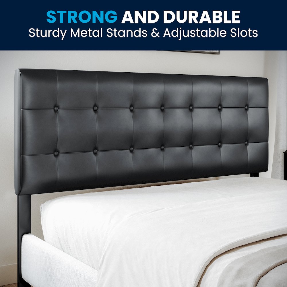 Tufted Upholstered Queen Size Headboard in Black Vinyl. Picture 8