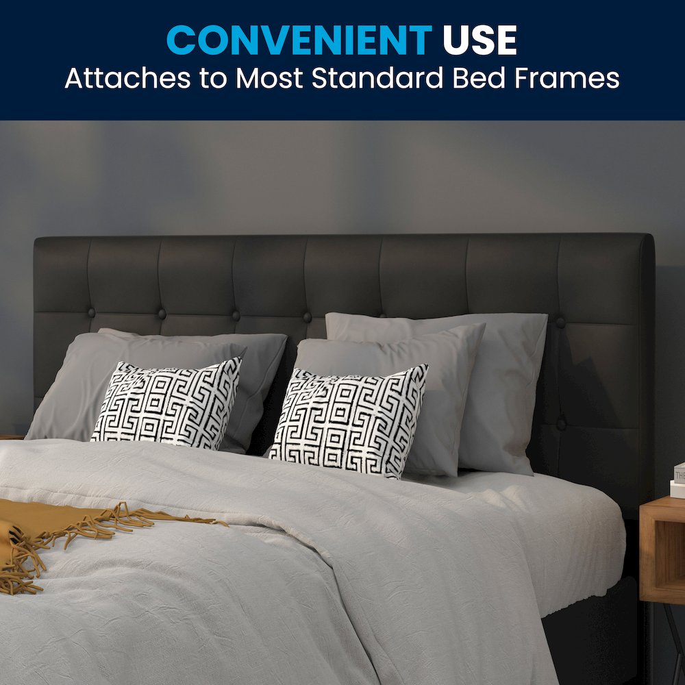 Tufted Upholstered Queen Size Headboard in Black Vinyl. Picture 9