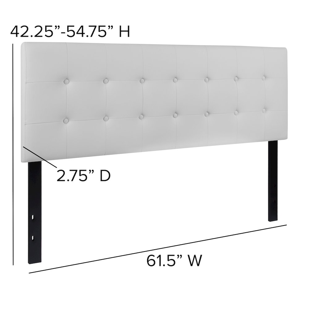 Button Tufted Upholstered Queen Size Headboard in White Vinyl. Picture 2
