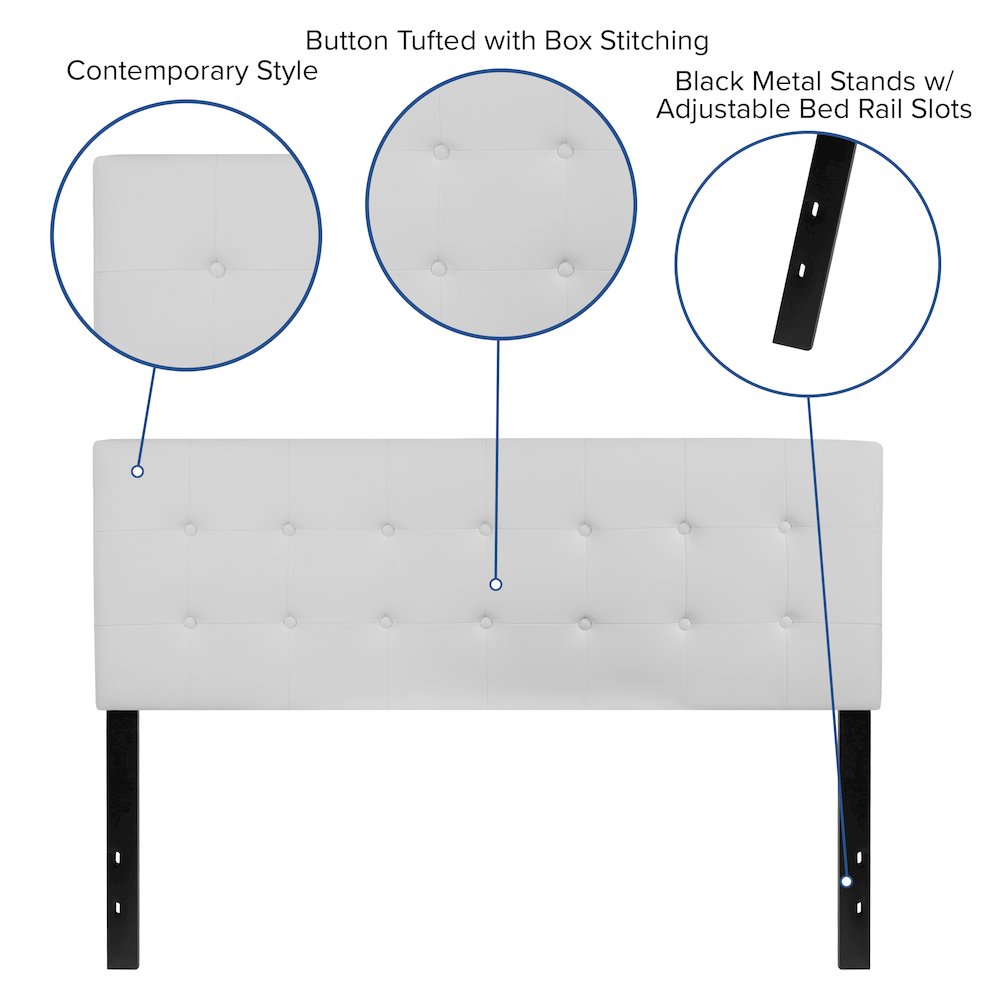 Tufted Upholstered Queen Size Headboard in White Vinyl. Picture 4