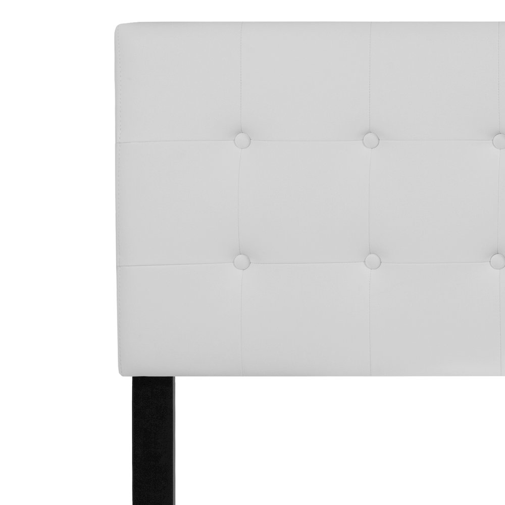 Tufted Upholstered Queen Size Headboard in White Vinyl. Picture 8