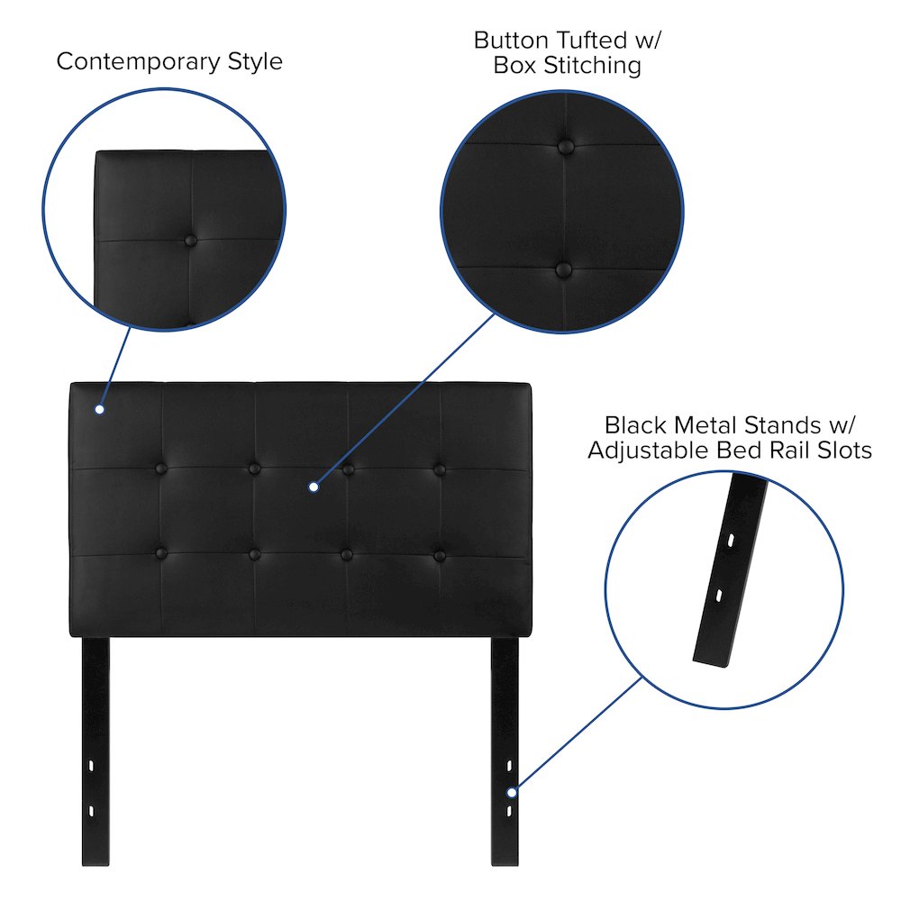 Tufted Upholstered Twin Size Headboard in Black Vinyl. Picture 5