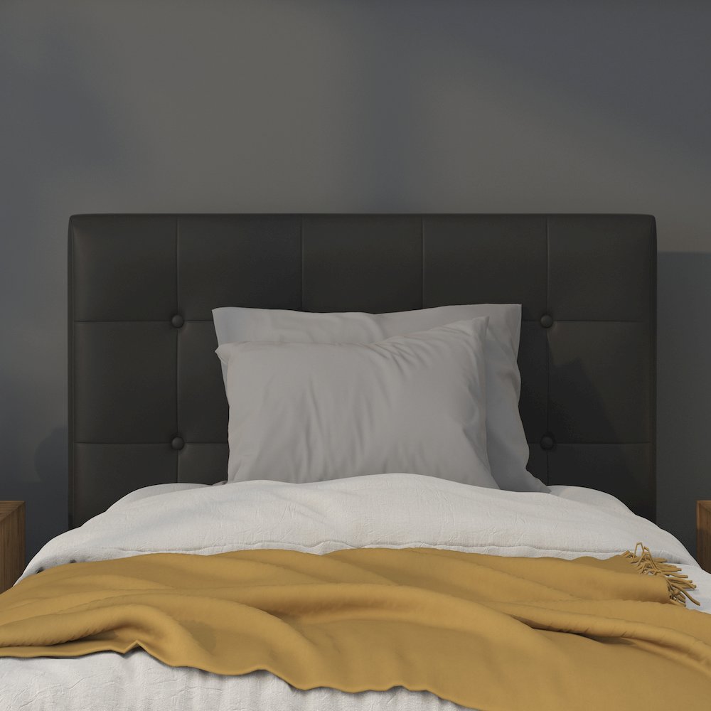 Tufted Upholstered Twin Size Headboard in Black Vinyl. Picture 7