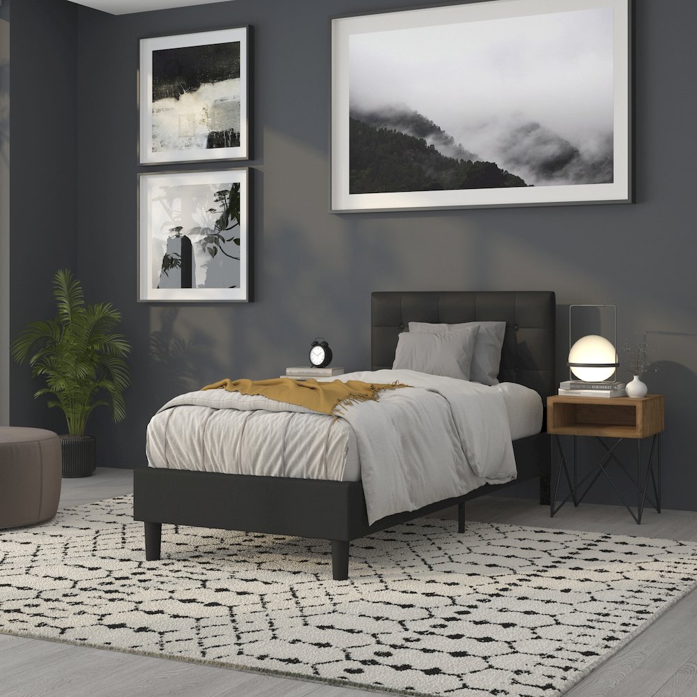 Tufted Upholstered Twin Size Headboard in Black Vinyl. Picture 8