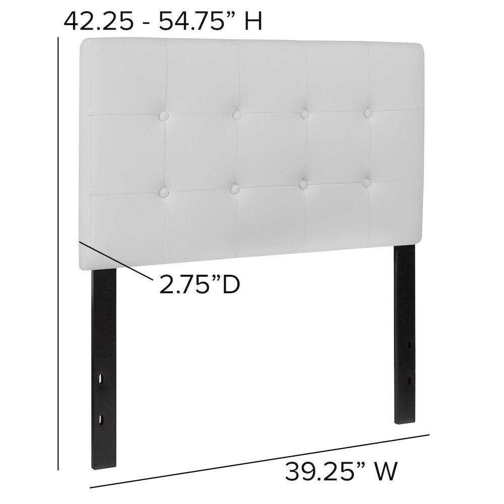 Button Tufted Upholstered Twin Size Headboard in White Vinyl. Picture 2