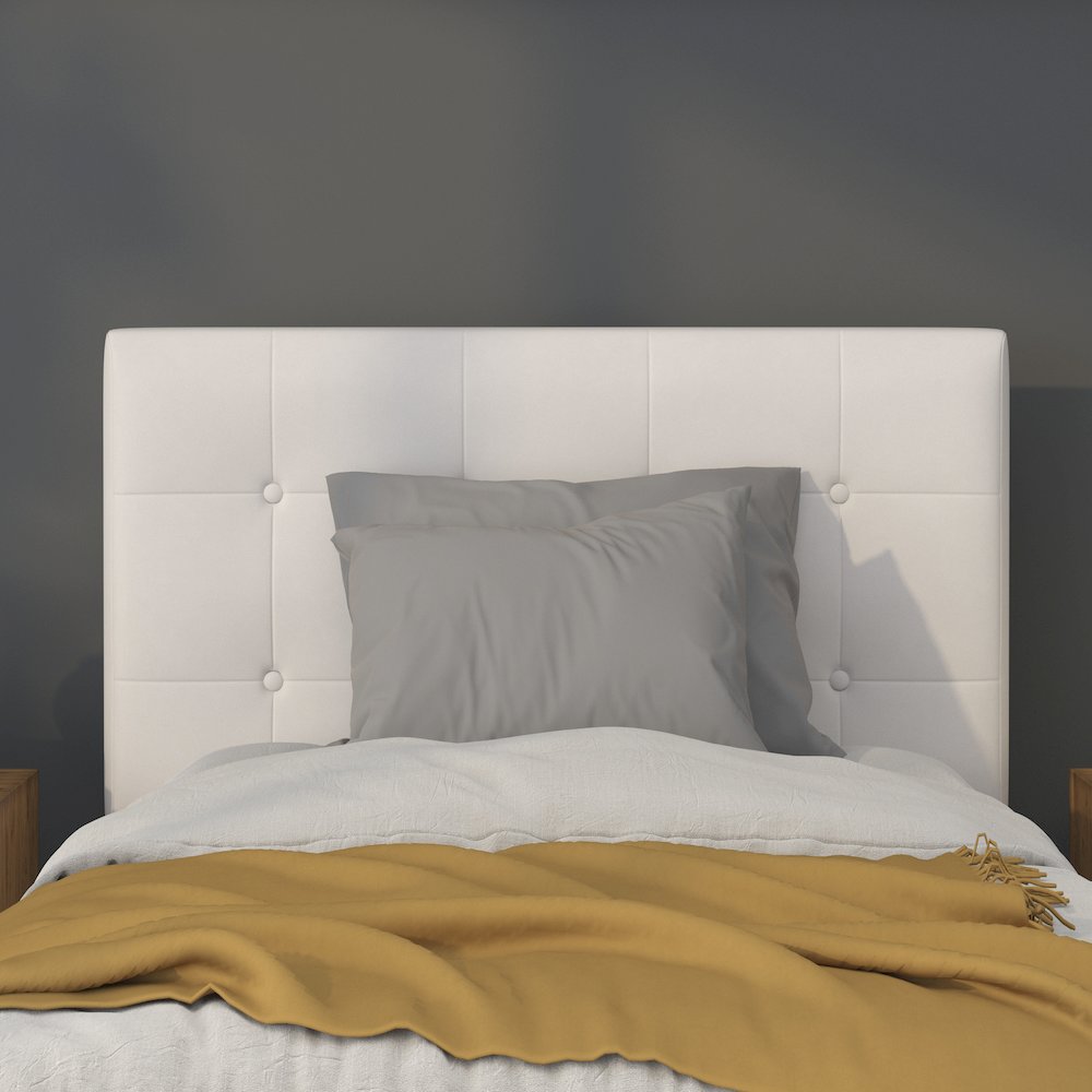 Tufted Upholstered Twin Size Headboard in White Vinyl. Picture 6