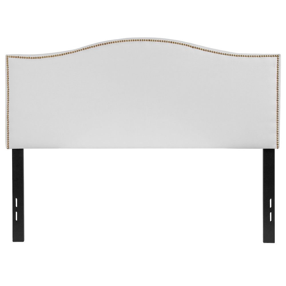 Upholstered Full Size Headboard with Accent Nail Trim in White Fabric. Picture 7