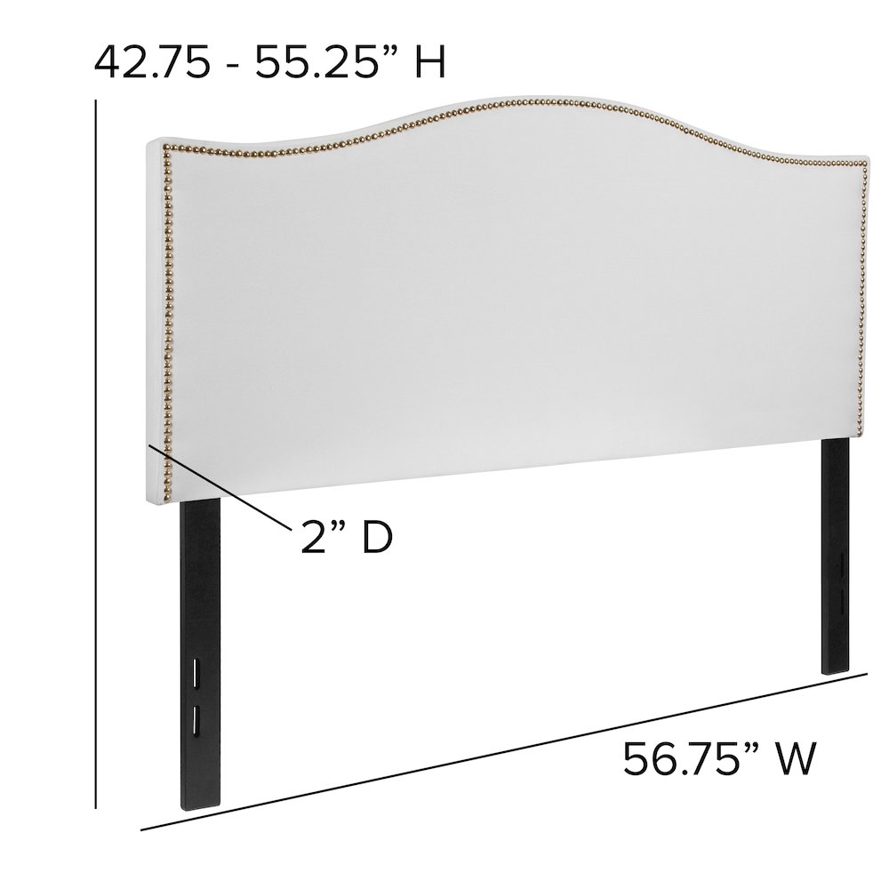Upholstered Full Size Headboard with Accent Nail Trim in White Fabric. Picture 4