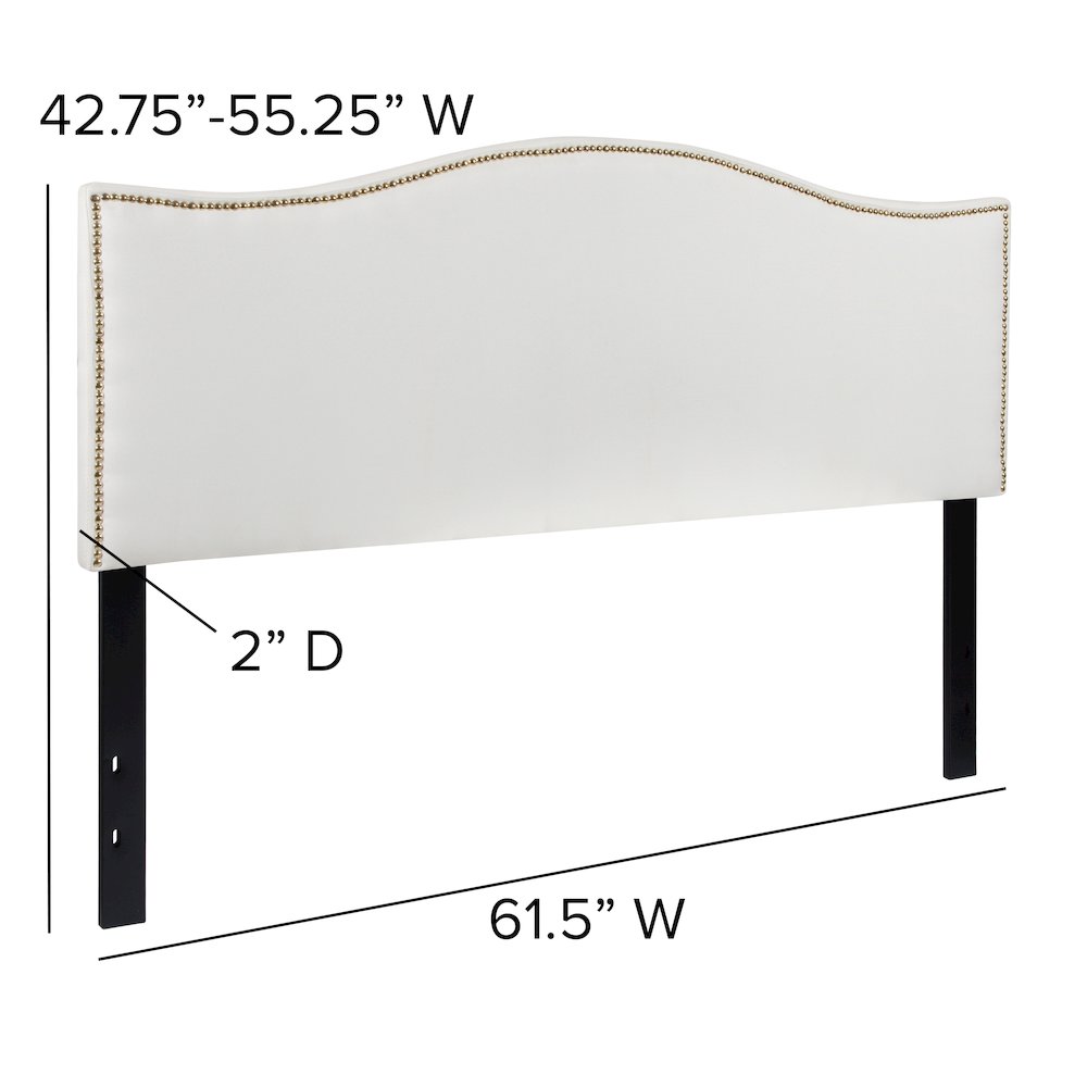 Upholstered Queen Size Headboard with Accent Nail Trim in White Fabric. Picture 5