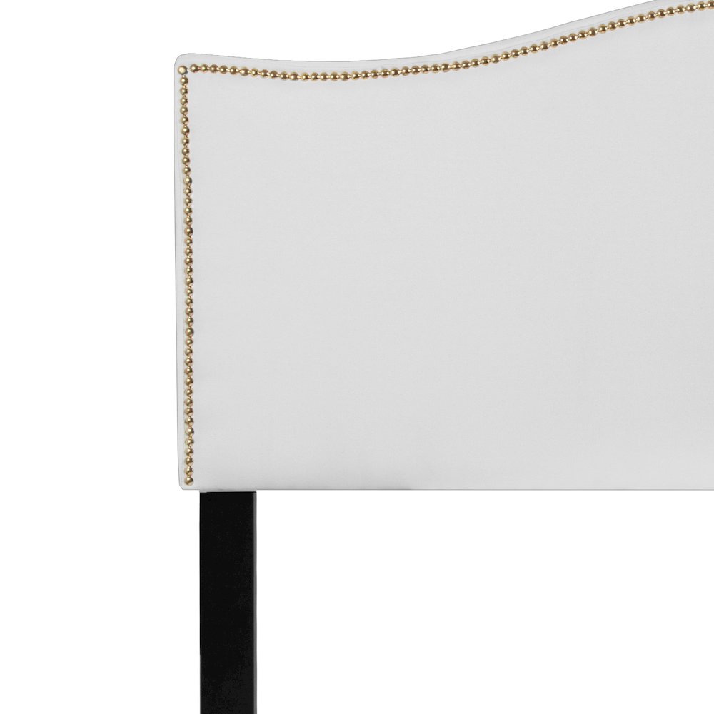 Upholstered Queen Size Headboard with Accent Nail Trim in White Fabric. Picture 8