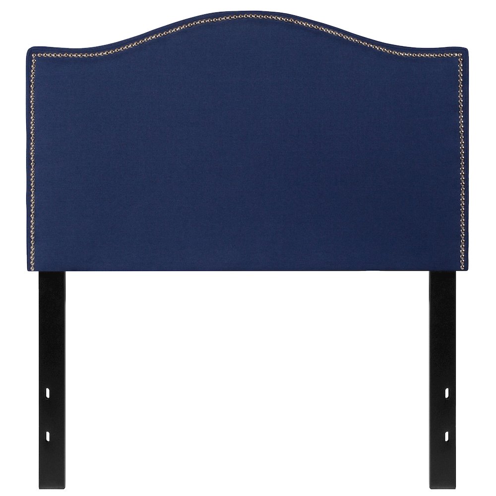 Upholstered Twin Size Headboard with Accent Nail Trim in Navy Fabric. Picture 9