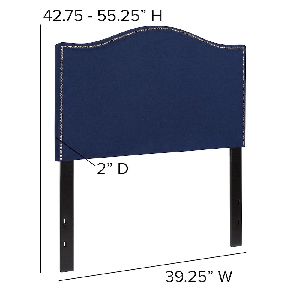Upholstered Twin Size Headboard with Accent Nail Trim in Navy Fabric. Picture 5