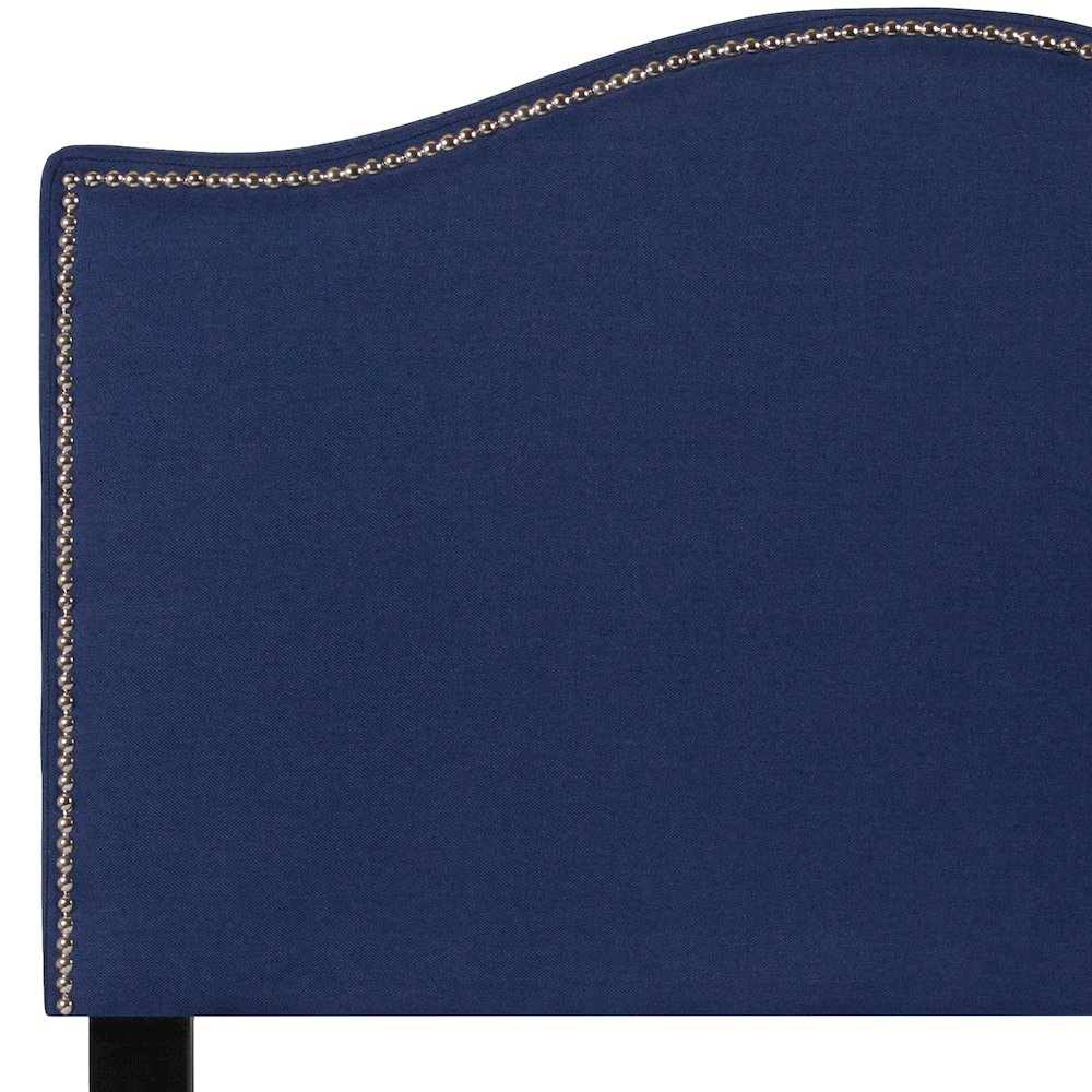Upholstered Twin Size Headboard with Accent Nail Trim in Navy Fabric. Picture 8