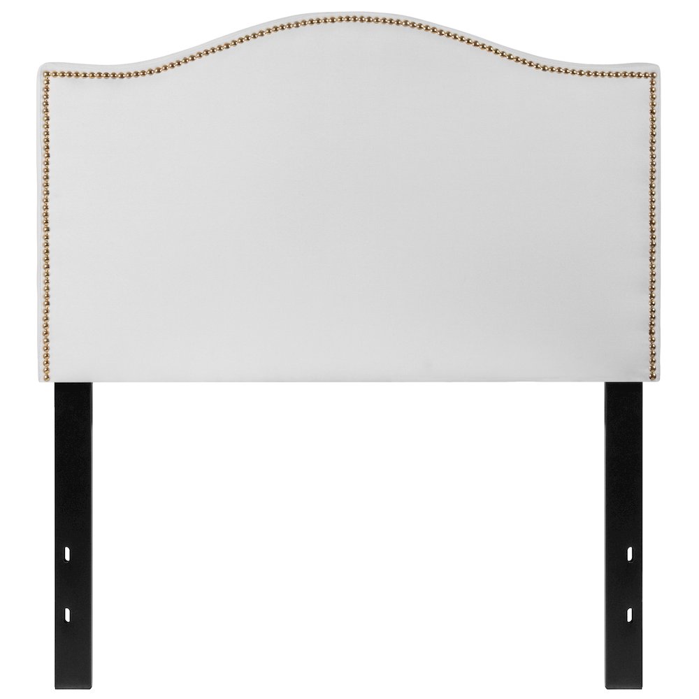 Upholstered Twin Size Headboard with Accent Nail Trim in White Fabric. Picture 7