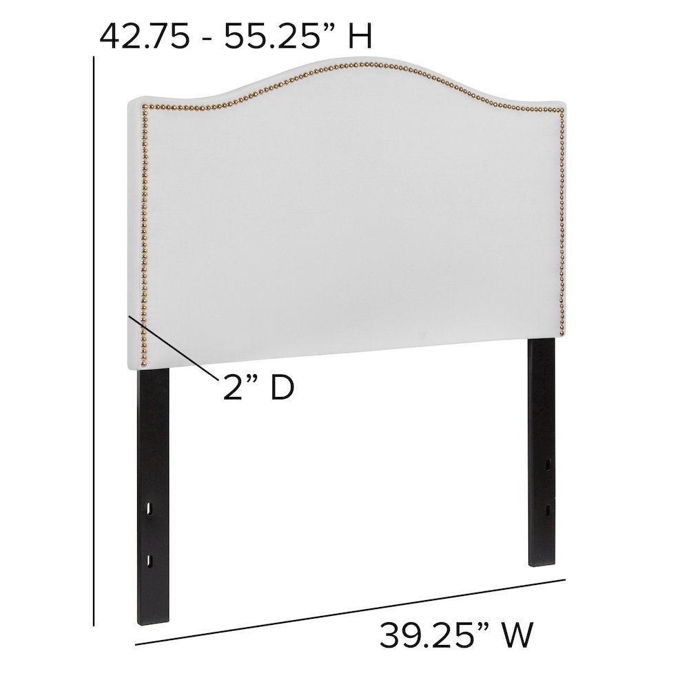 Upholstered Twin Size Headboard with Accent Nail Trim in White Fabric. Picture 4