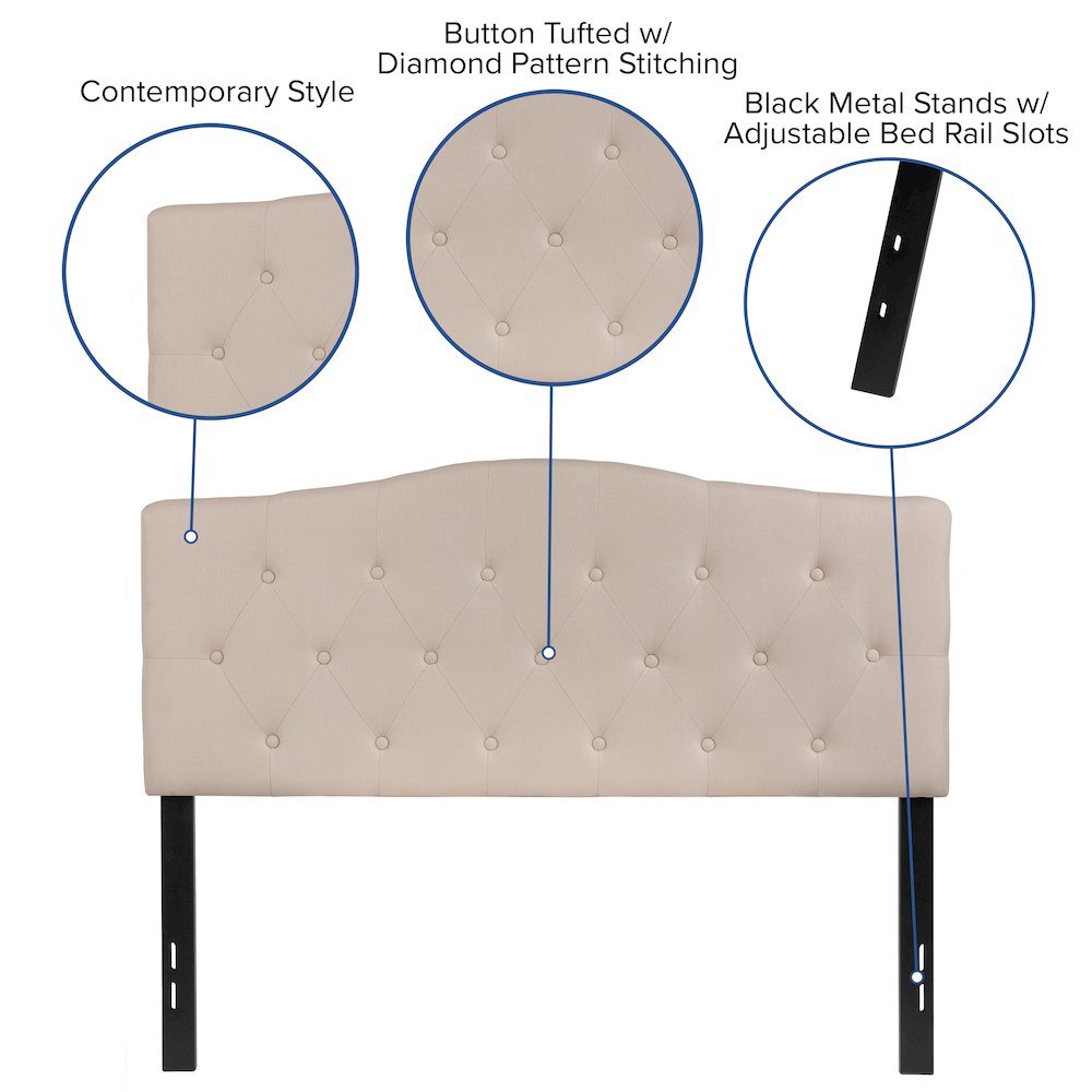Tufted Upholstered Full Size Headboard in Beige Fabric. Picture 4