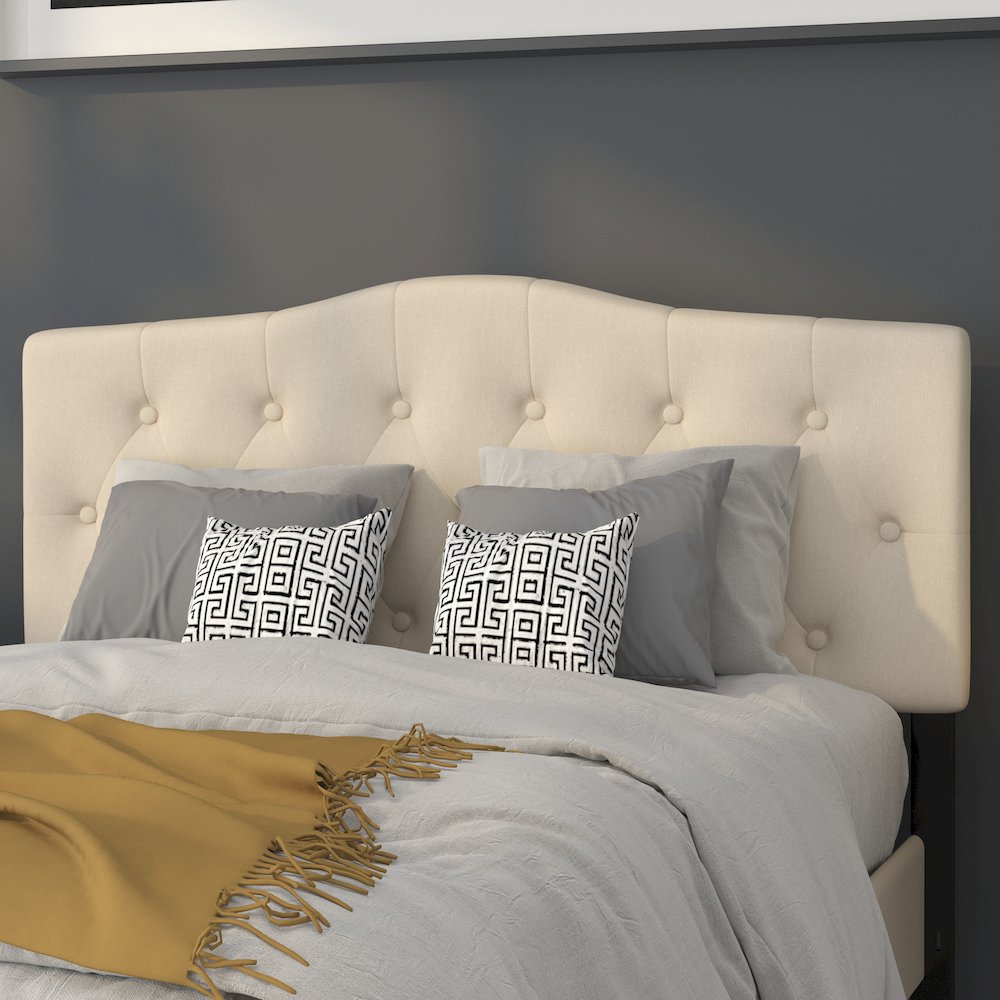 Tufted Upholstered Full Size Headboard in Beige Fabric. Picture 2