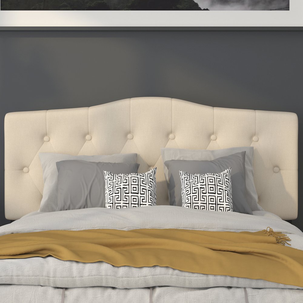 Tufted Upholstered Full Size Headboard in Beige Fabric. Picture 6