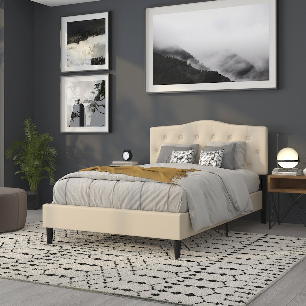 Tufted Upholstered Full Size Headboard in Beige Fabric. Picture 7