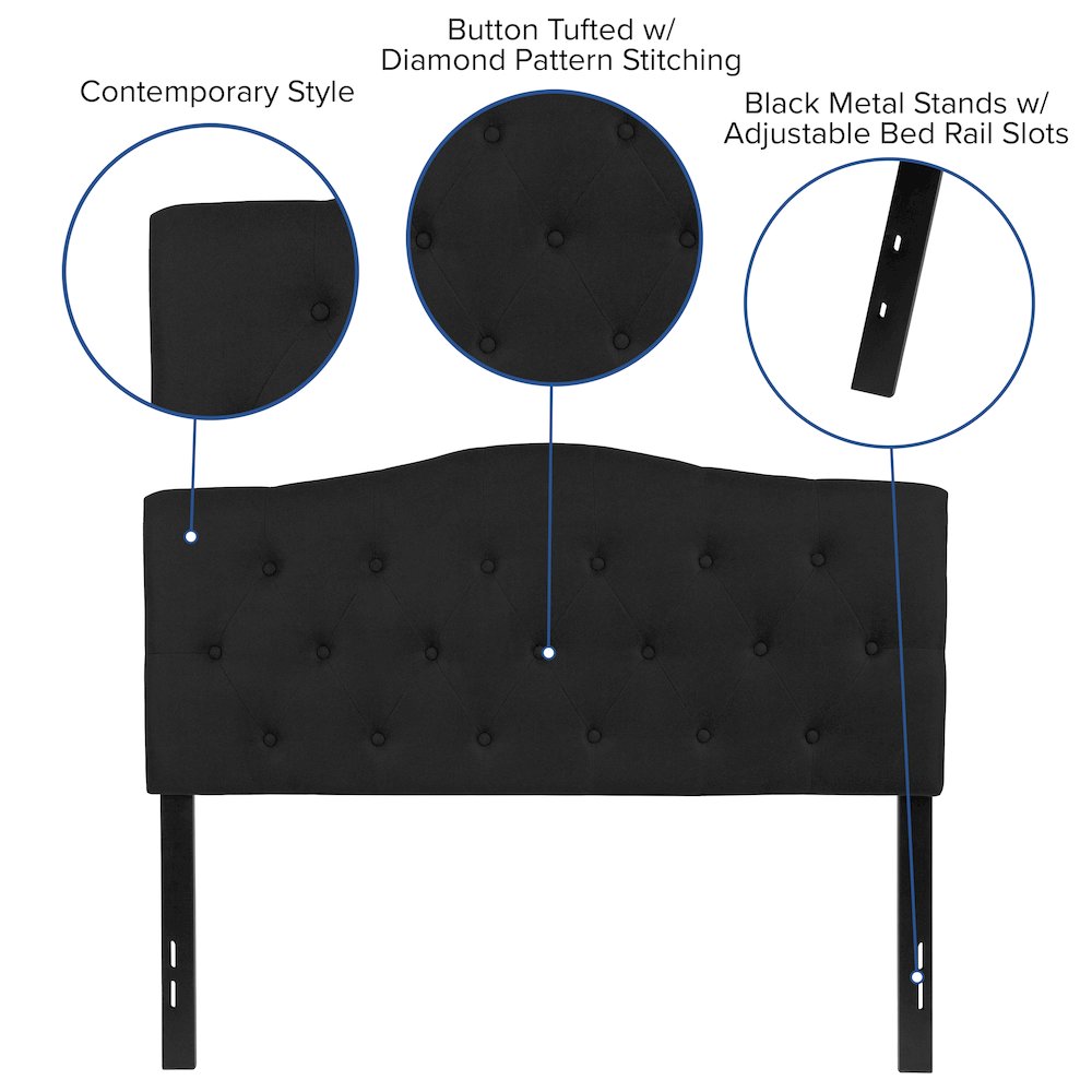 Tufted Upholstered Full Size Headboard in Black Fabric. Picture 5