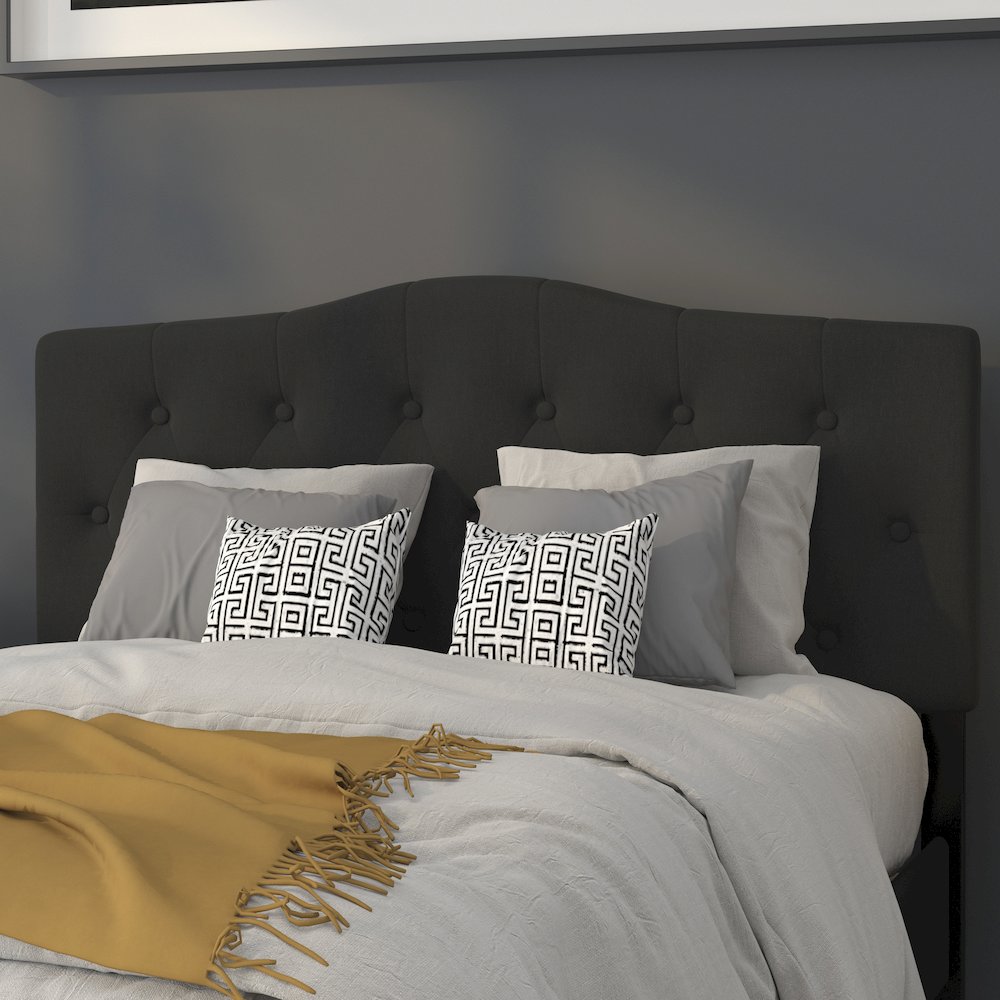 Tufted Upholstered Full Size Headboard in Black Fabric. Picture 2