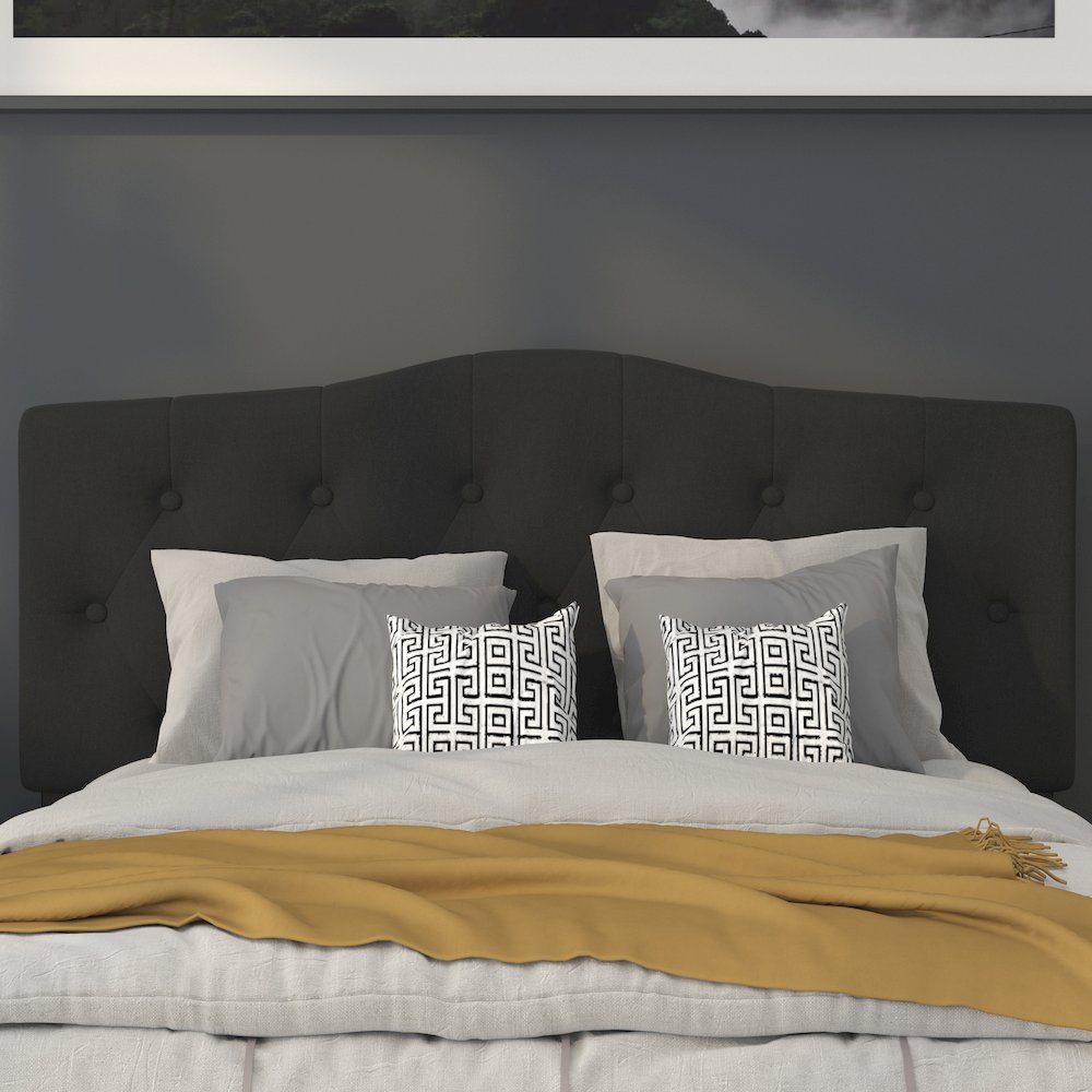 Tufted Upholstered Full Size Headboard in Black Fabric. Picture 7