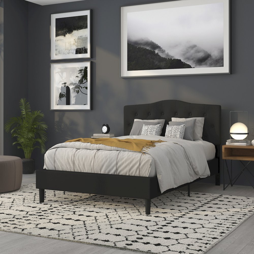 Tufted Upholstered Full Size Headboard in Black Fabric. Picture 8