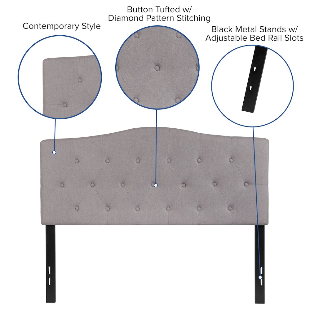 Tufted Upholstered Full Size Headboard in Light Gray Fabric. Picture 5