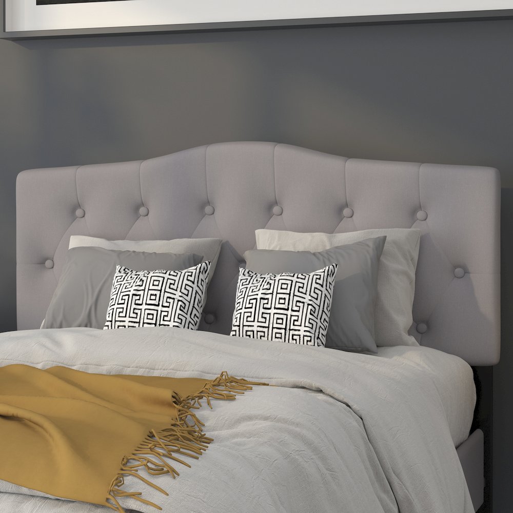 Arched Button Tufted Upholstered Full Size Headboard in Light Gray Fabric. Picture 4