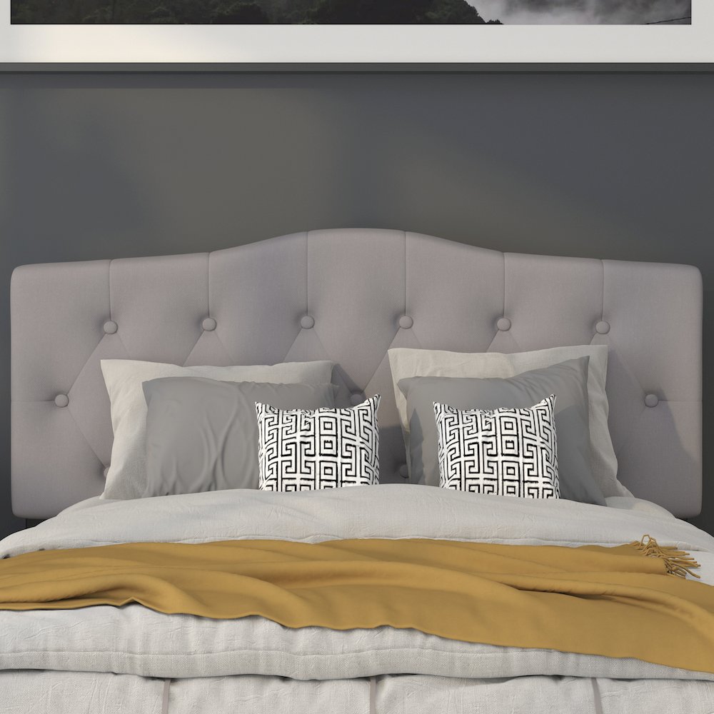 Tufted Upholstered Full Size Headboard in Light Gray Fabric. Picture 7
