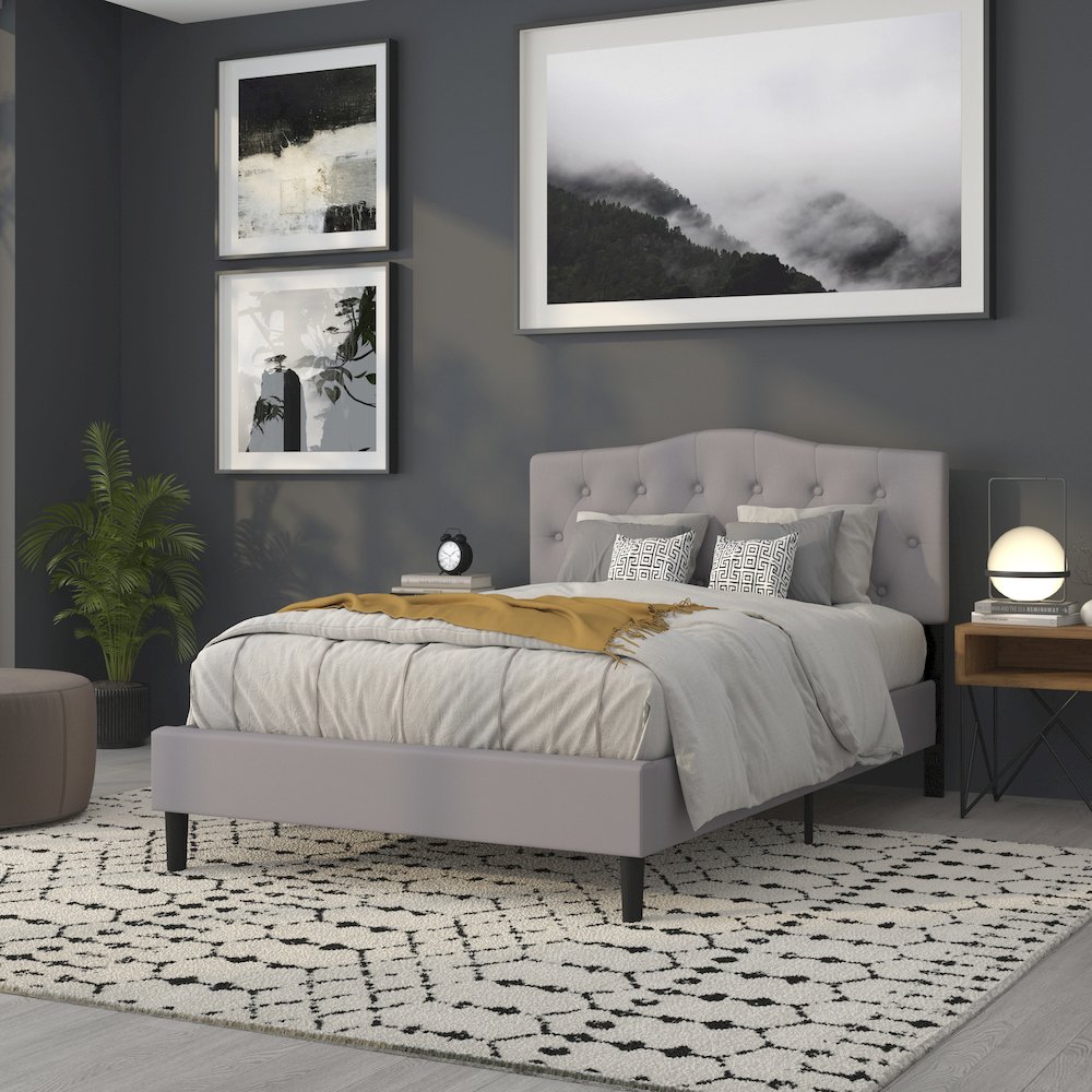 Tufted Upholstered Full Size Headboard in Light Gray Fabric. Picture 8
