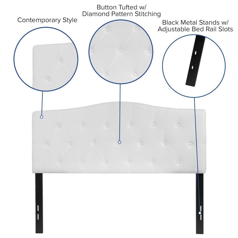 Tufted Upholstered Full Size Headboard in White Fabric. Picture 5