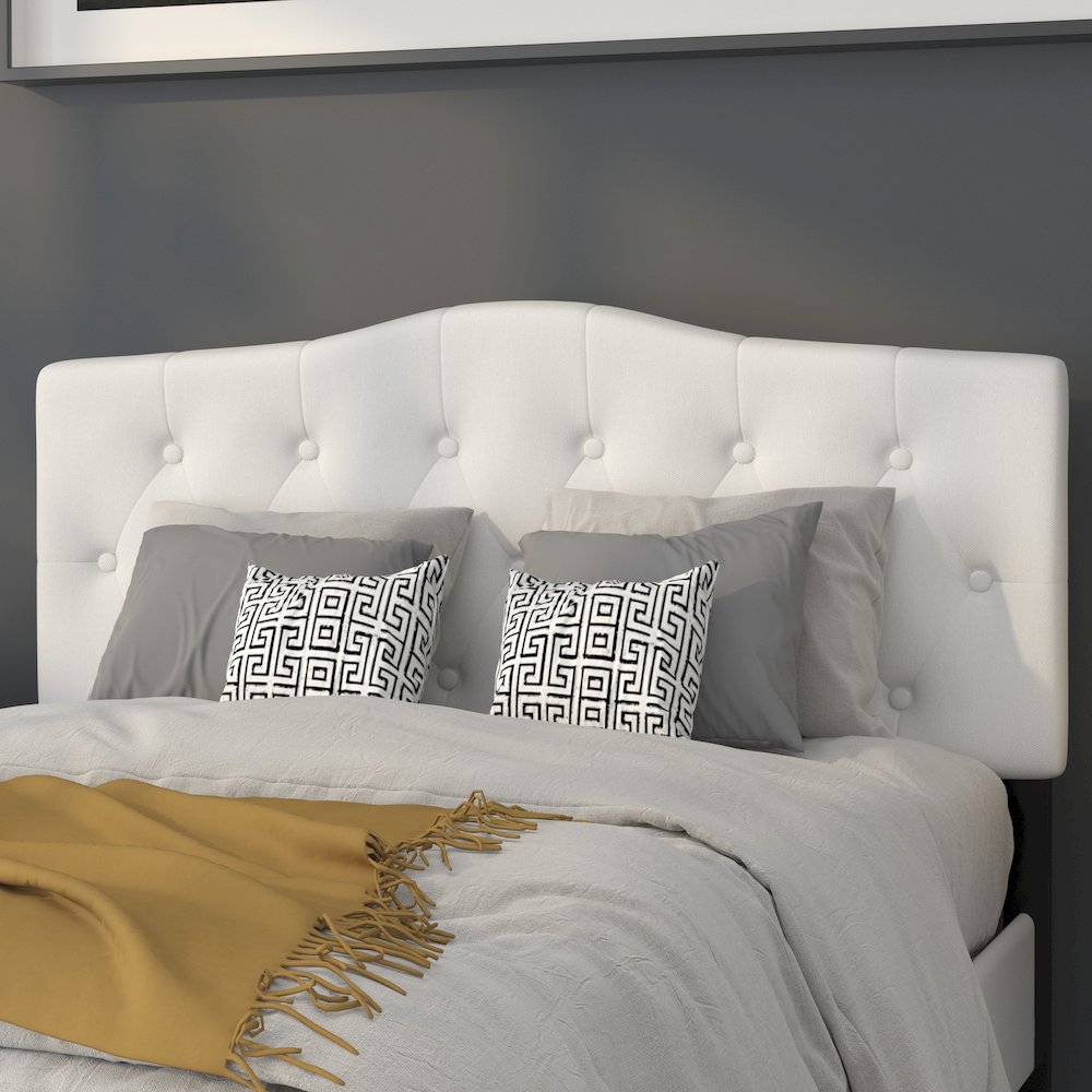 Tufted Upholstered Full Size Headboard in White Fabric. Picture 2