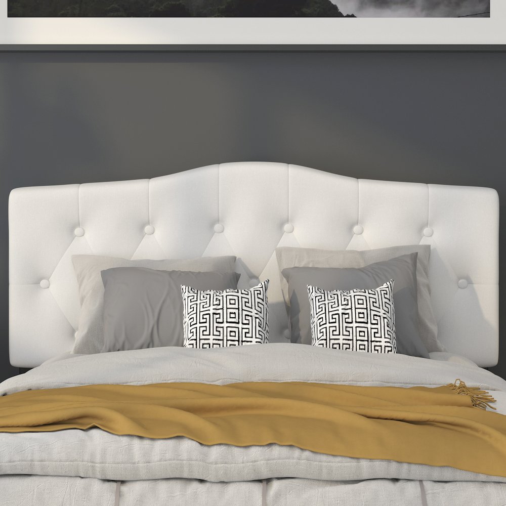 Tufted Upholstered Full Size Headboard in White Fabric. Picture 7