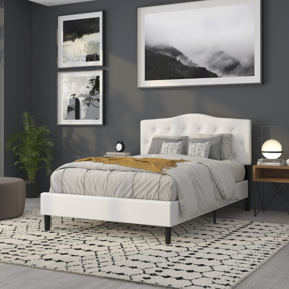 Tufted Upholstered Full Size Headboard in White Fabric. Picture 8