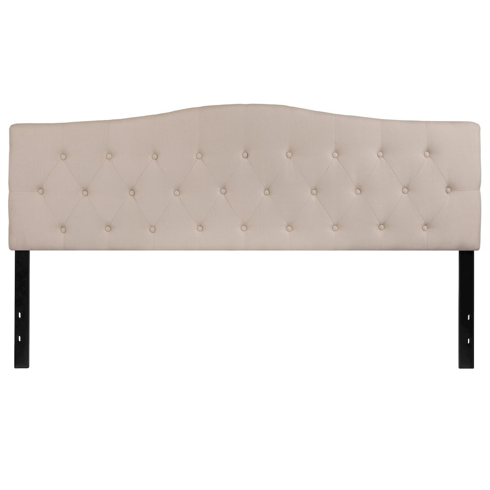 Tufted Upholstered King Size Headboard in Beige Fabric. Picture 1