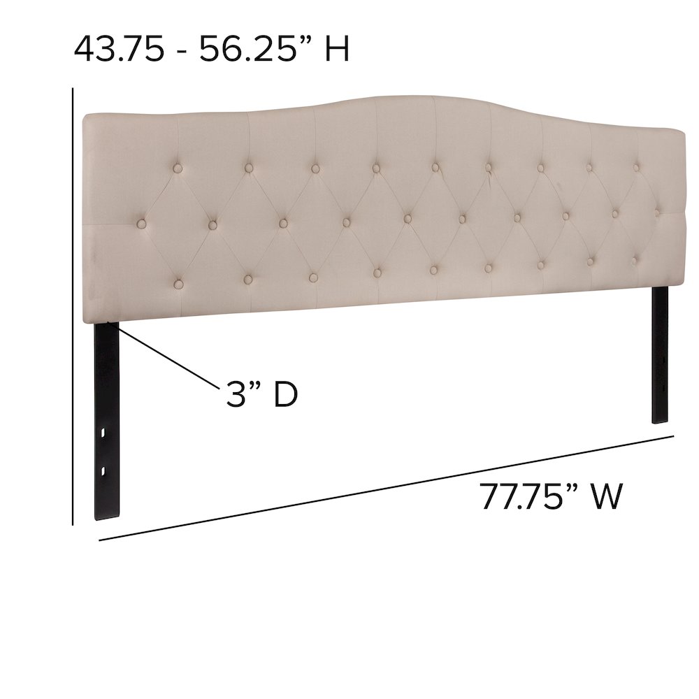Tufted Upholstered King Size Headboard in Beige Fabric. Picture 6