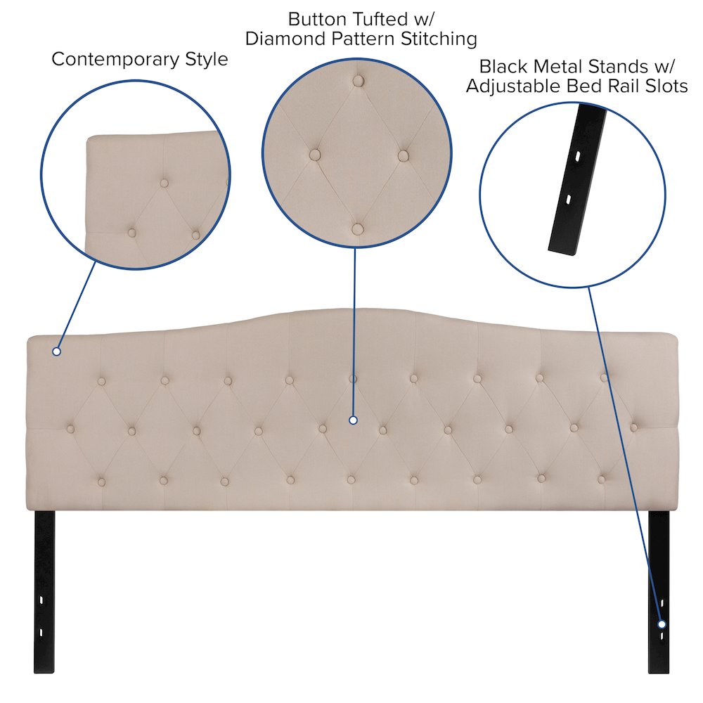 Tufted Upholstered King Size Headboard in Beige Fabric. Picture 5