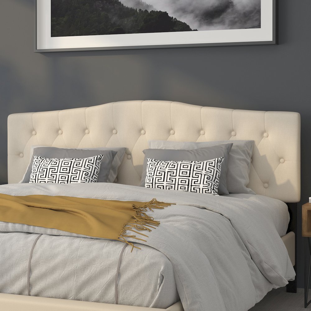 Tufted Upholstered King Size Headboard in Beige Fabric. Picture 3