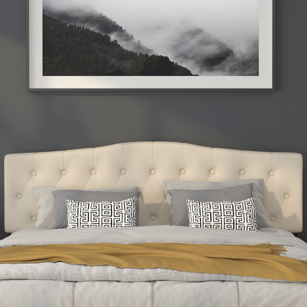 Tufted Upholstered King Size Headboard in Beige Fabric. Picture 7