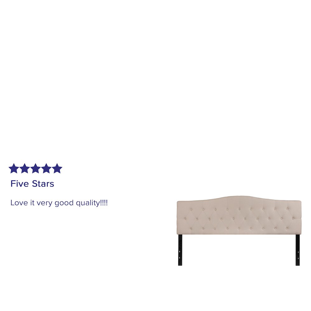 Tufted Upholstered King Size Headboard in Beige Fabric. Picture 4