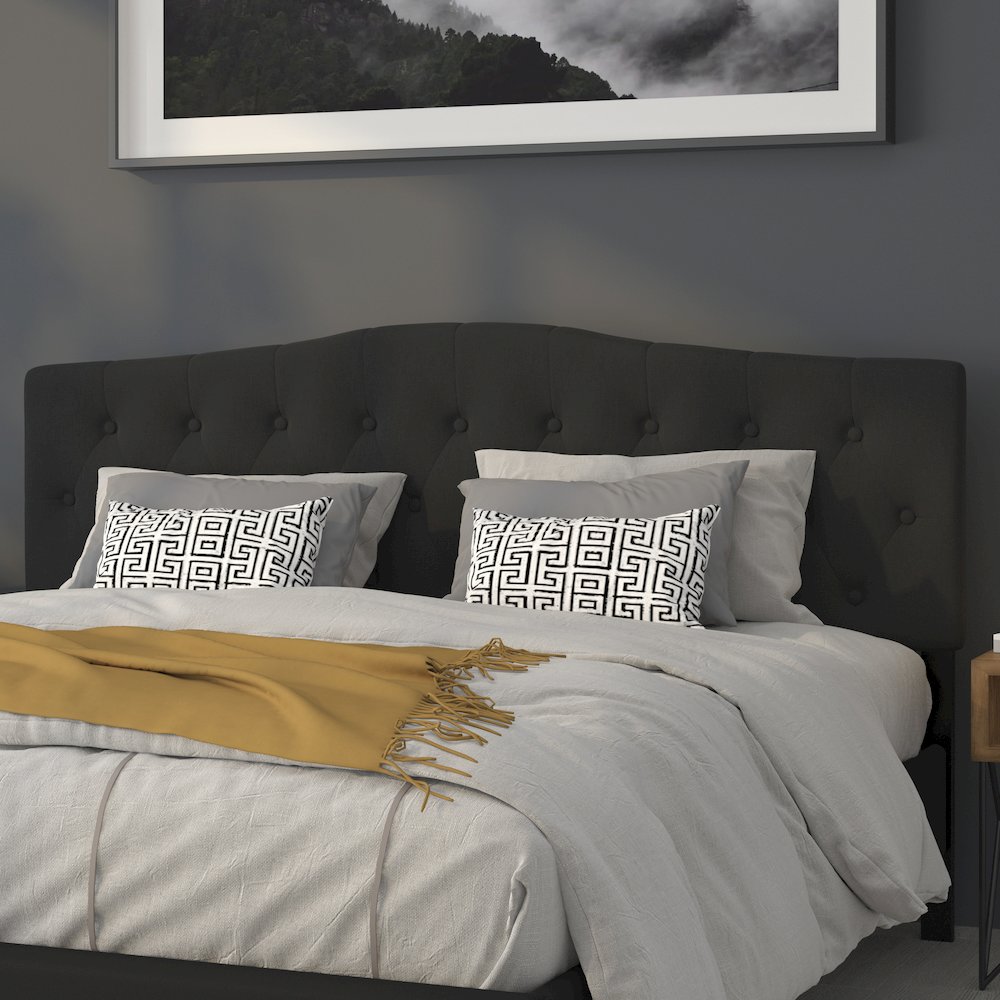 Tufted Upholstered King Size Headboard in Black Fabric. Picture 3