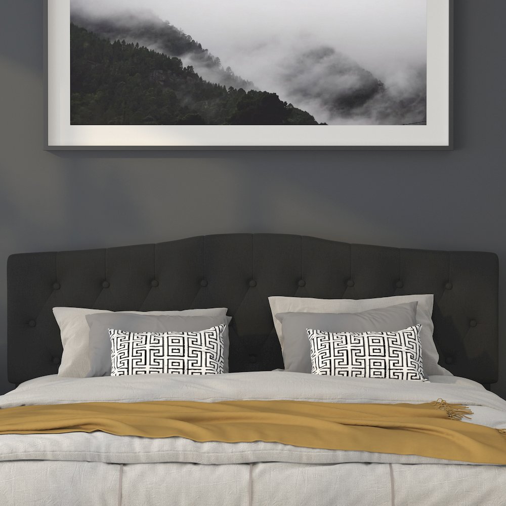 Tufted Upholstered King Size Headboard in Black Fabric. Picture 6