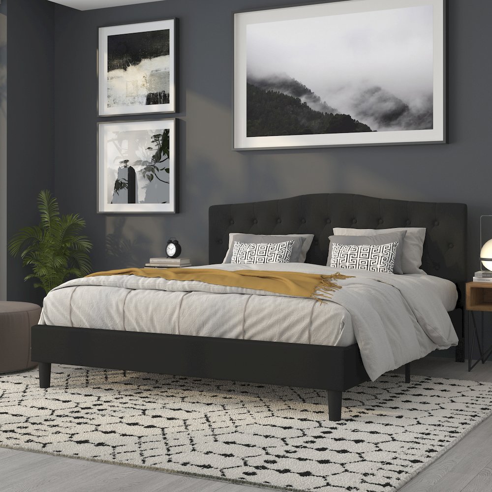Tufted Upholstered King Size Headboard in Black Fabric. Picture 7