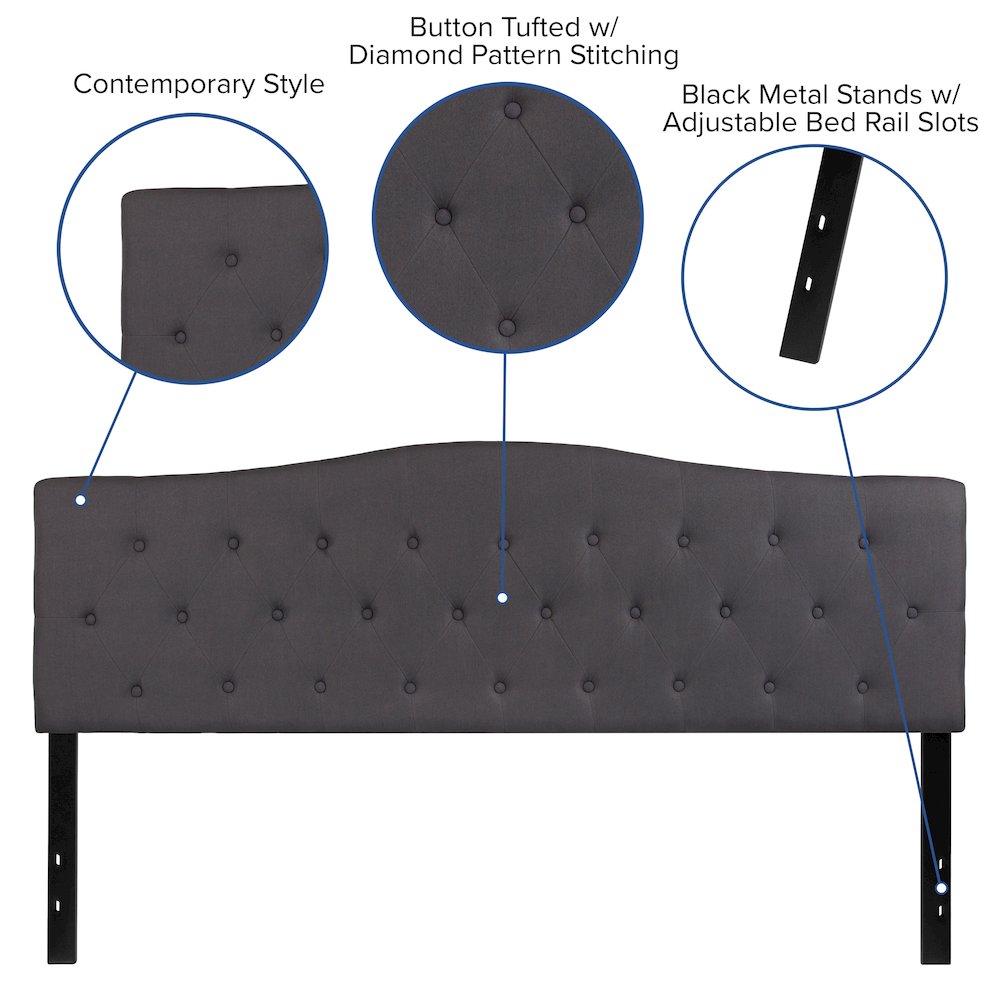 Tufted Upholstered King Size Headboard in Dark Gray Fabric. Picture 5