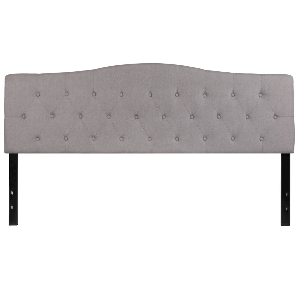 Tufted Upholstered King Size Headboard in Light Gray Fabric. Picture 1