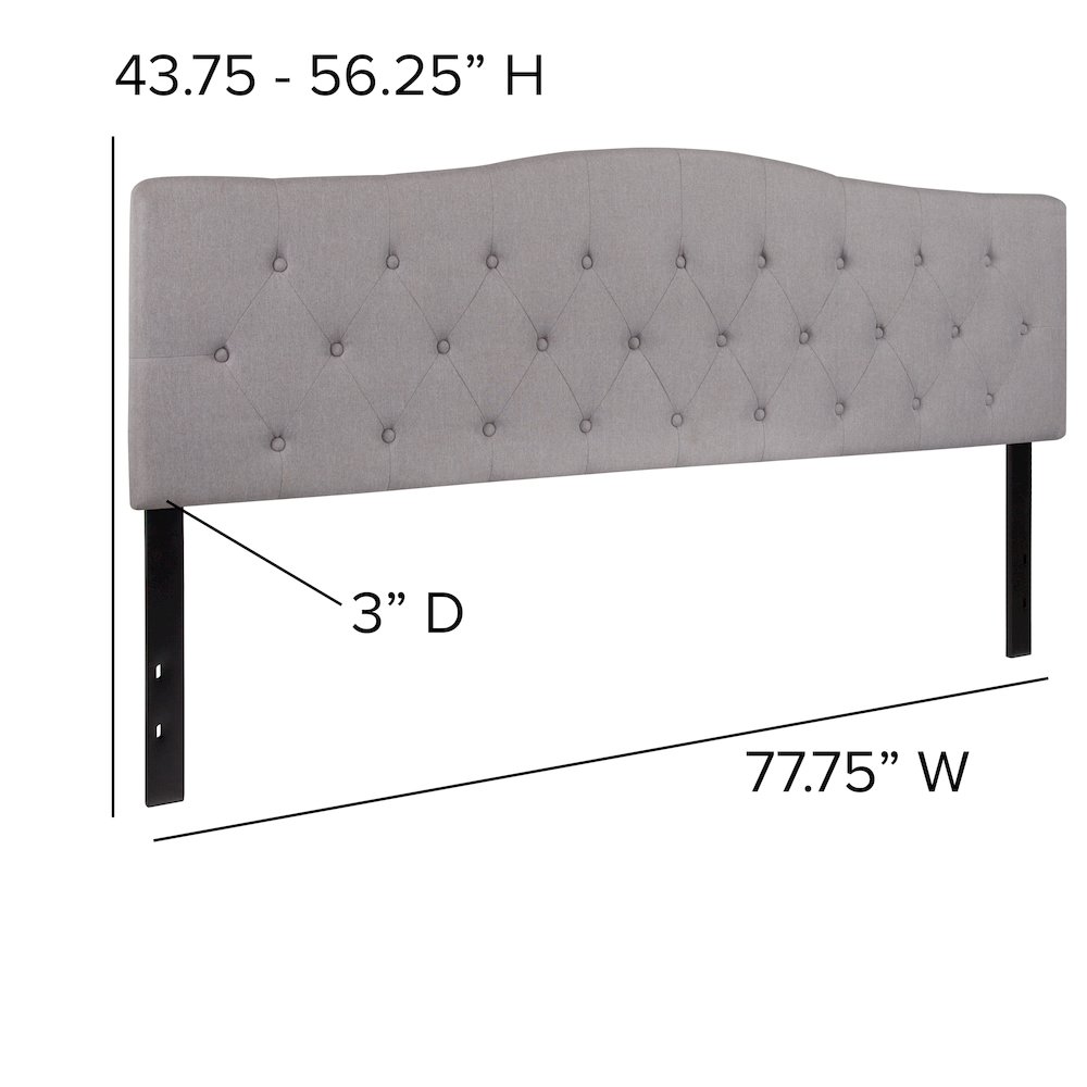 Tufted Upholstered King Size Headboard in Light Gray Fabric. Picture 6