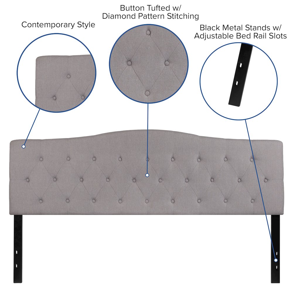 Tufted Upholstered King Size Headboard in Light Gray Fabric. Picture 5