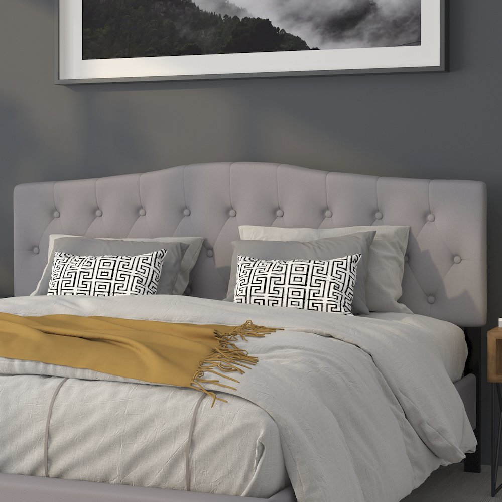 Tufted Upholstered King Size Headboard in Light Gray Fabric. Picture 3