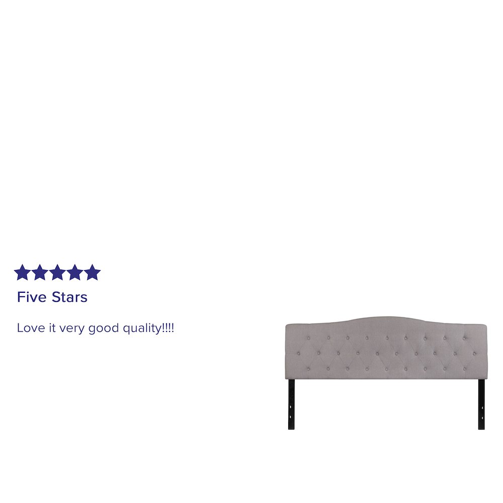 Tufted Upholstered King Size Headboard in Light Gray Fabric. Picture 4